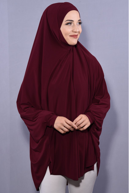 5XL Peçeli Hijab Bordo