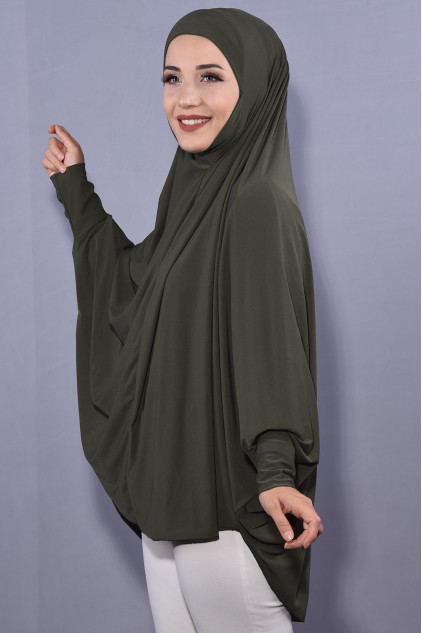 5XL Peçeli Hijab Haki Yeşili