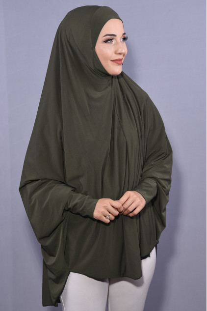 5XL Peçeli Hijab Haki Yeşili