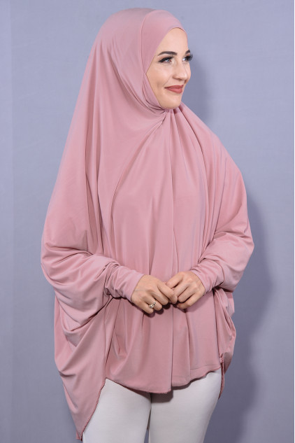 5XL Peçeli Hijab Pudra Pembesi