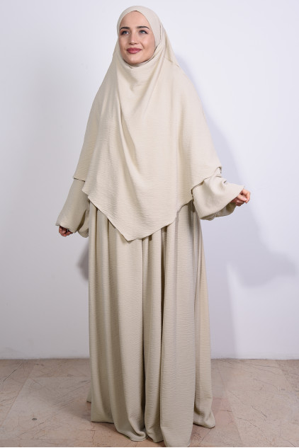 Aerobin Elbise ve Sufle 2'li Takım Krem