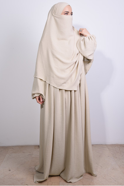 Aerobin Elbise ve Sufle 2'li Takım Krem