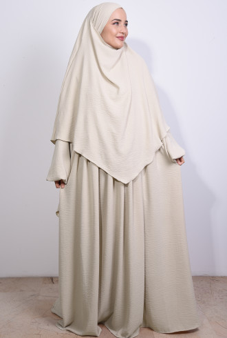 Aerobin Elbise ve Sufle 2'li Takım Krem