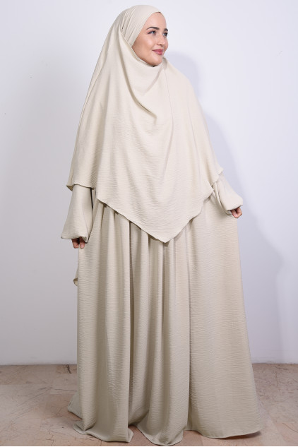 Aerobin Elbise ve Sufle 2'li Takım Krem