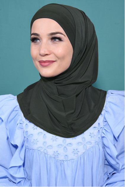 Pratik Boneli Hijab Haki Yeşili Pratik Boneli Hijab Haki Yeşili