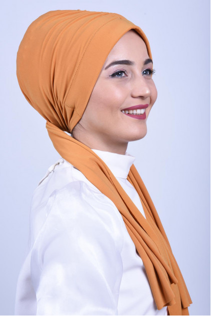 Büzgülü Bağlamalı Bone Hardal Sarısı Büzgülü Bağlamalı Bone Hardal Sarısı