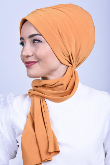 Büzgülü Bağlamalı Bone Hardal Sarısı Büzgülü Bağlamalı Bone Hardal Sarısı