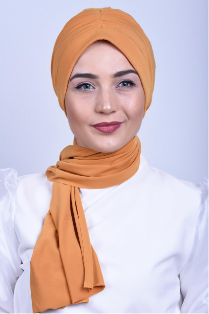 Büzgülü Bağlamalı Bone Hardal Sarısı Büzgülü Bağlamalı Bone Hardal Sarısı