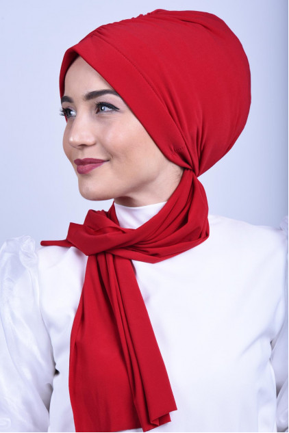 Büzgülü Bağlamalı Bone Kırmızı Büzgülü Bağlamalı Bone Kırmızı