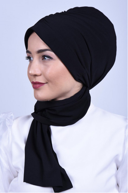 Büzgülü Bağlamalı Bone Siyah Büzgülü Bağlamalı Bone Siyah