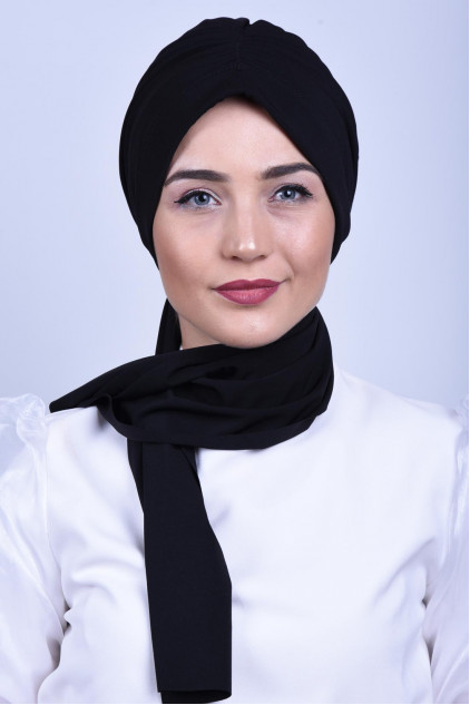 Büzgülü Bağlamalı Bone Siyah Büzgülü Bağlamalı Bone Siyah