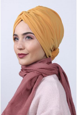 Çift Yönlü Güllü Düğüm Bone Hardal Sarısı Çift Yönlü Güllü Düğüm Bone Hardal Sarısı