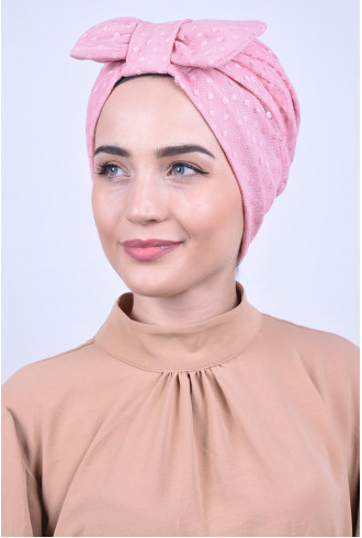 Dantelli Fiyonklu Bone Pudra Pembesi Dantelli Fiyonklu Bone Pudra Pembesi