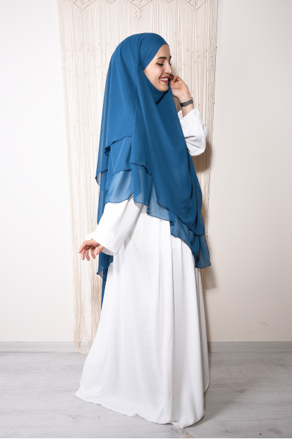 Pileli Fermuarlı Elbise / Ferace Beyaz