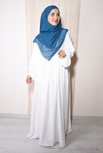 Pileli Fermuarlı Elbise / Ferace Beyaz