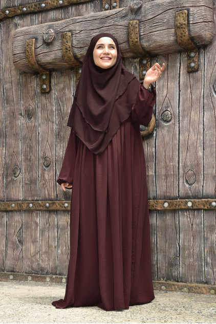 Pileli Fermuarlı Elbise / Ferace Bordo