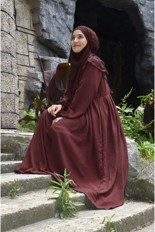 Pileli Fermuarlı Elbise / Ferace Bordo