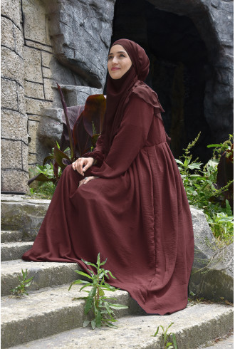 Pileli Fermuarlı Elbise / Ferace Bordo