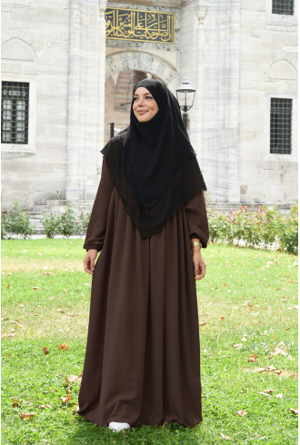 Tesettür Elbise / Ferace Pileli Fermuarlı Kloş Kahverengi Tesettür Elbise / Ferace Pileli Fermuarlı Kloş Kahverengi