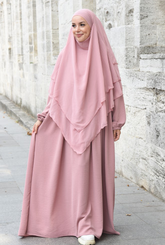 Tesettür Elbise / Ferace Pileli Fermuarlı Kloş Pudra Pembesi Tesettür Elbise / Ferace Pileli Fermuarlı Kloş Pudra Pembesi
