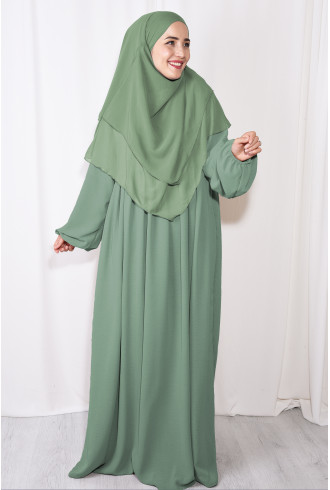 Tesettür Elbise / Ferace Pileli Fermuarlı Soft Yeşil Tesettür Elbise / Ferace Pileli Fermuarlı Soft Yeşil
