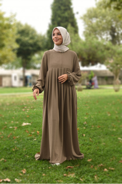 Pileli Fermuarlı Elbise / Ferace Vizon