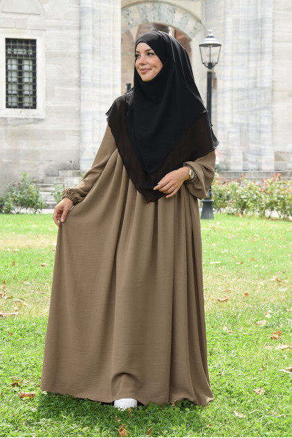 Pileli Fermuarlı Elbise / Ferace Vizon