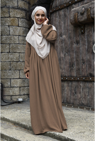 Pileli Fermuarlı Elbise / Ferace Vizon