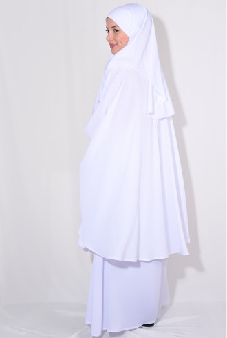 Sufle Şal Etek Tunik Takım Beyaz Sufle Şal Etek Tunik Takım Beyaz