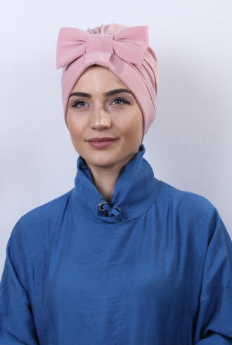 Fiyonklu Çift Taraflı Bone Pudra Pembesi Fiyonklu Çift Taraflı Bone Pudra Pembesi