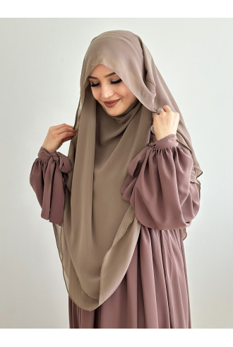 Gölgelikli Sufle Khimar Peçeli Şal Açık Vizon