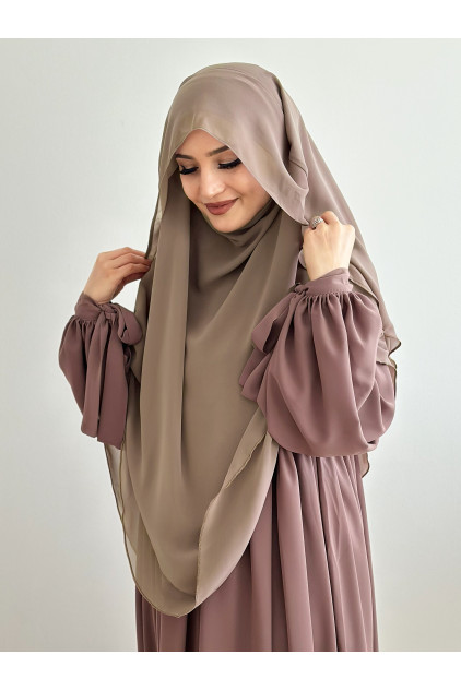 Gölgelikli Sufle Khimar Peçeli Şal Açık Vizon