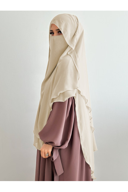 Gölgeli Peçeli Şifon Sufle Khimar Bej