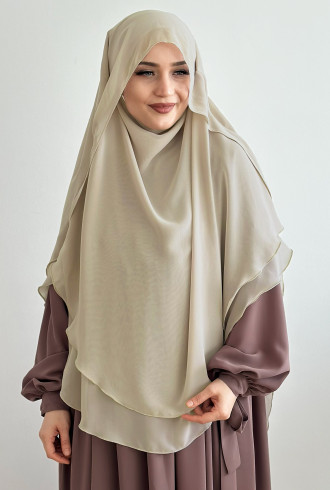 Gölgeli Peçeli Şifon Sufle Khimar Bej