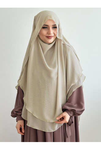 Gölgeli Peçeli Şifon Sufle Khimar Bej