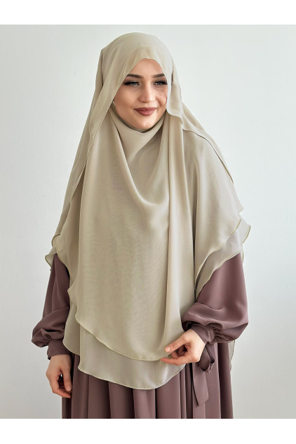 Gölgeli Peçeli Şifon Sufle Khimar Bej