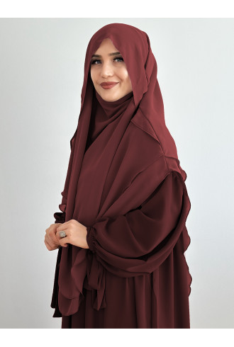Gölgelikli Şifon Sufle Khimar Şal Bordo
