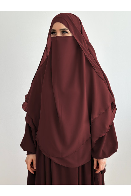 Gölgelikli Şifon Sufle Khimar Şal Bordo