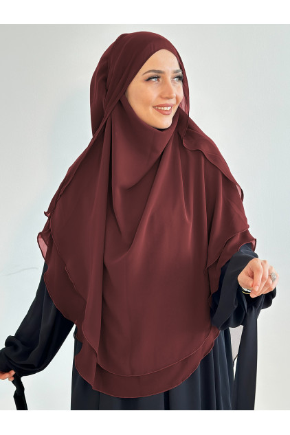 Gölgelikli Şifon Sufle Khimar Şal Bordo