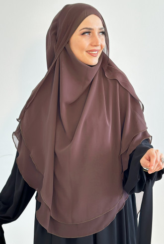 Gölgelikli Sufle Khimar Peçeli Şal Gül Kurusu