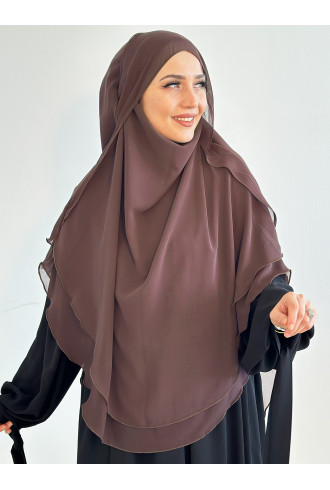 Gölgelikli Sufle Khimar Peçeli Şal Gül Kurusu