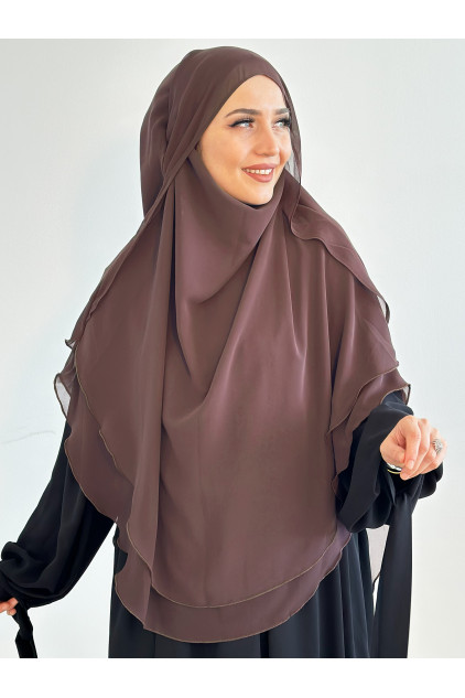 Gölgelikli Sufle Khimar Peçeli Şal Gül Kurusu