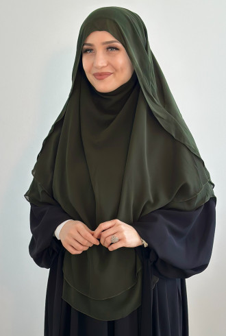 Gölgelikli Peçeli Sufle Khimar Şal Haki Yeşili