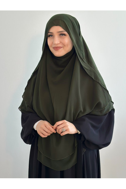 Gölgelikli Peçeli Sufle Khimar Şal Haki Yeşili
