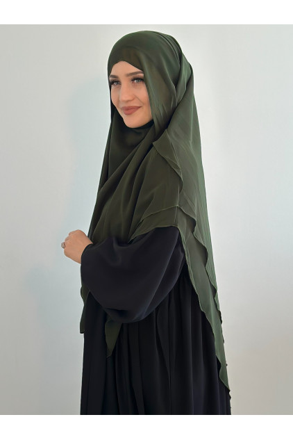 Gölgelikli Peçeli Sufle Khimar Şal Haki Yeşili