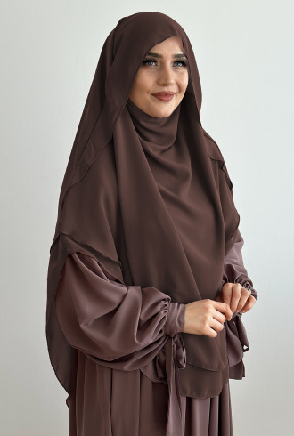 Gölgeli Peçeli Sufle Khimar Şal Kahverengi