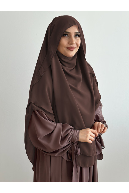 Gölgeli Peçeli Sufle Khimar Şal Kahverengi