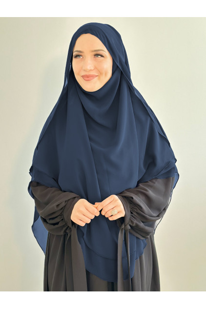 Gölgeli Peçeli Sufle Khimar Şal Lacivert