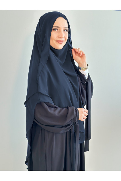 Gölgeli Peçeli Sufle Khimar Şal Lacivert