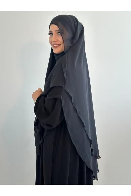 Gölgeli Sufle Khimar Peçeli Şal Siyah
